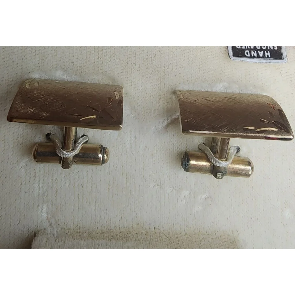 Vintage Esquire Cuff Links Gold Toned Hand Engraved in Red Box.